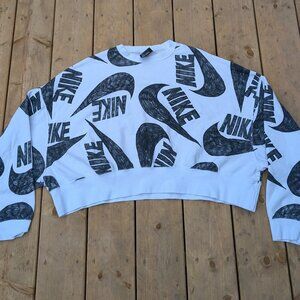 Nike Sportswear All-Over Swoosh Logo Cropped Crewneck Sweatshirt - White L